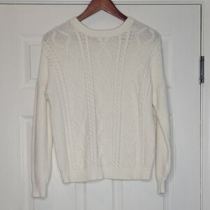 Women's Baggy White Cable Knit Sweater